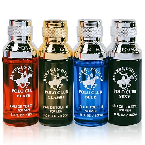 Beverly Hills Polo Club Exclusive Fragrance Collection For Men With 4 Different Fragrances, Blaze, Blue, Classic, and Sexy, 1fl oz Each (Pakaging May Vary)