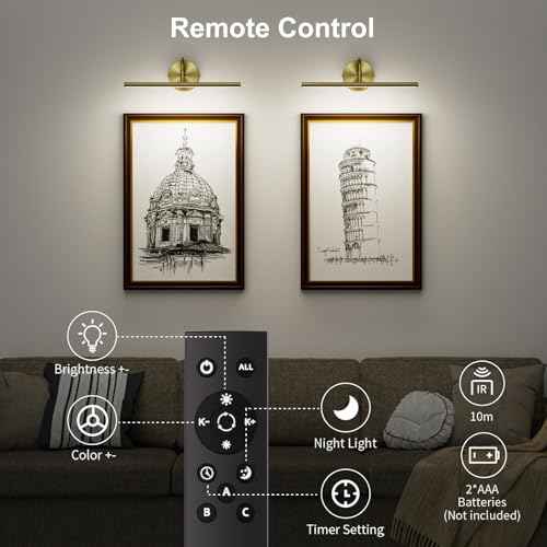 Hardwired Picture Lights for Wall - 16.5" Lights for Pictures on Wall - Dimmable 3CCT Picture Frame Light - 15W Brass Poster Light for Gallery Art Display - 2700K-6500K Warm White