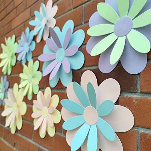 Giant 3D Pastel Flower with Stickers (10"-7.5") Paper Flower Wall Stickers Room Decor Kids Nursery Classroom Wedding Backdrop Pack of 10