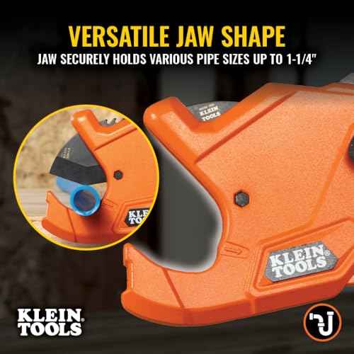 Klein Tools 50044 Ratcheting PVC Pipe Cutter Tool, 1-1/4 Inch I.D. Cutting Capacity for PVC, CPVC, and PEX Pipes, One-Handed Blade Retraction