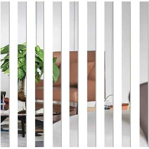10Pcs Mirror Wall Stickers Striped Design DIY Mirror Art Tile Decal Mirror Sticker Self Adhesive Wall Line Border Decals Removable Acrylic Mirror Sheets Wall Stickers Murals for Home Decor, 5 * 20cm