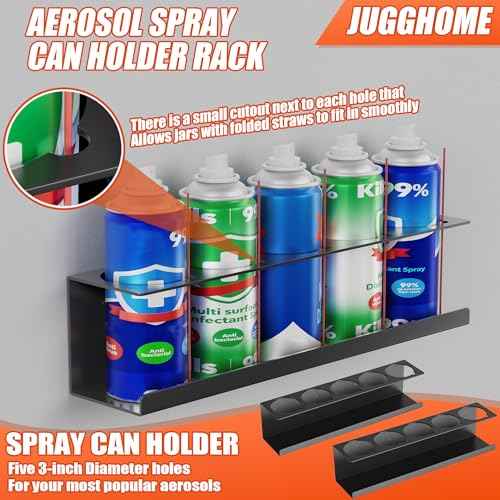 2 Pack Spray Can Holder,Wall Mount Spray Bottle Holder,Heavy-Duty Aerosol Can Holders,Tool Organizer Rack for Garage,Craft Workspace and Home,Holds 10 Cans