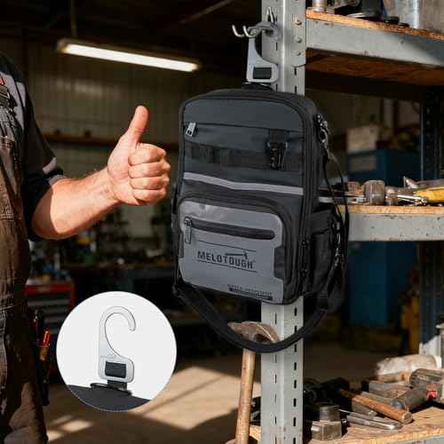 MELOTOUGH Small Tool Backpack for Men 30 Multi-Storage Pockets Heavy Duty Tool Bag Backpack with Dual-Form Shoulder Strap for Electrician, HVAC, Technician - Water Resistant (Grey)