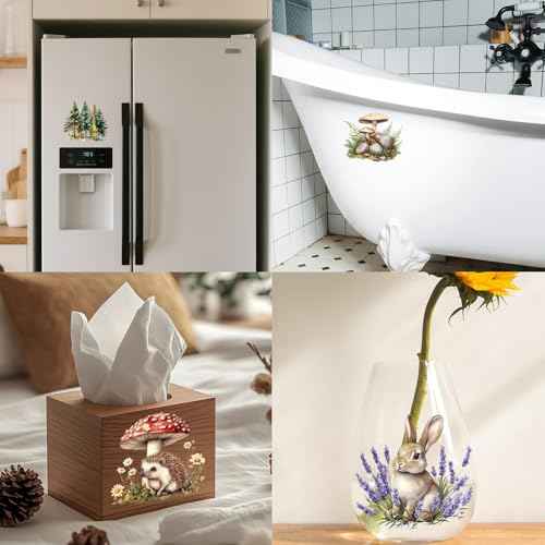 GLOBLELAND 25 Sheets Forest Animals Adhesive Stickers Jungle Animals Decal Stickers 3.9x3.6 inch Autumn Plants Landscape Adhesive Lantern Jar Decals for Window Lamp Glass Cup Vase Art Home Decor