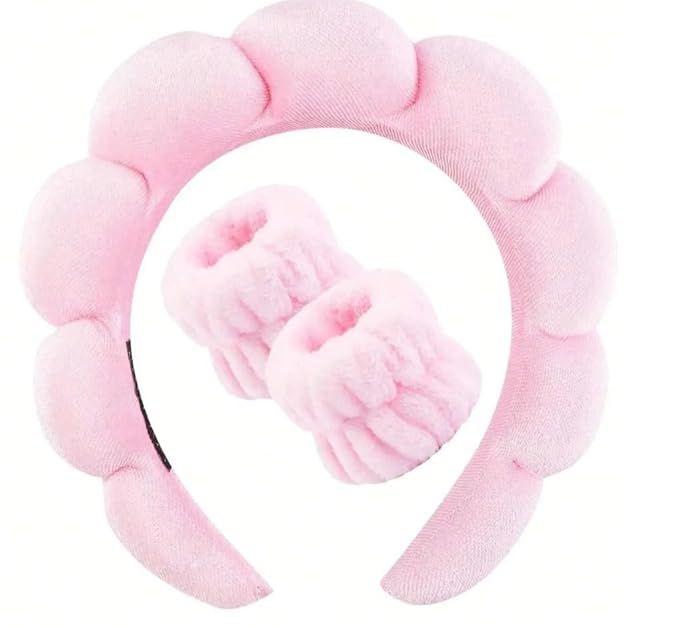 Spa Headband, Wrist Towels for Washing Face Soft Sponge Headbands for Women, Headband for Washing face with Wrist Strap, Hair Accessories for Skincare, Hair Accessories Headwear