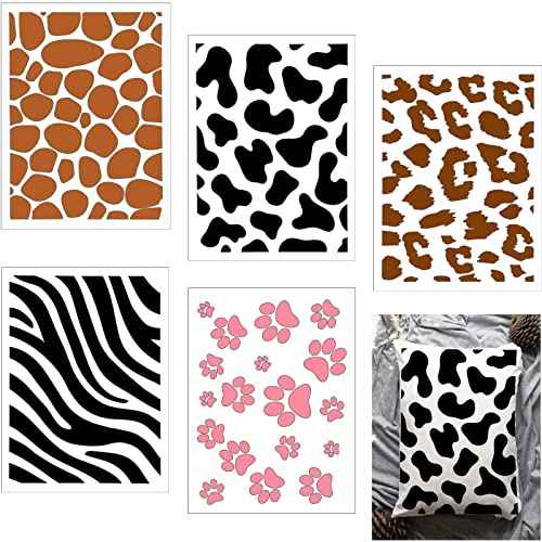 5 Pieces Animal Print Skin Stencil 8 x 6 Inches Leopard Makeup Zebra Painting Stencil Reusable Cheetah Template Plastic Cow Giraffe for Painting on Wall Face Body