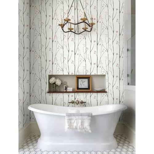 Timeet Floral Wallpaper White and Pink Wall Paper Peel and Stick Modern Contact Paper Removable Self-Adhesive Bedroom Bathroom 16" x 78.7"