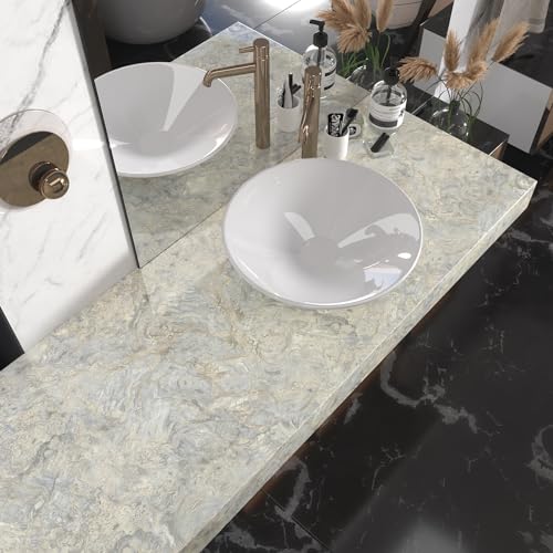 VaryPaper Grey Beige Marble Contact Paper for Countertops Waterproof Kitchen Countertop Peel and Stick Marble Wallpaper Removable Self Adhesive Granite Vinyl Wrap for Desk Cabinets Table 15.7''x78.7''