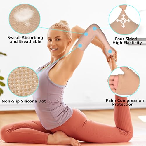 Medical Compression Arm Sleeve with Silicone Dot&Gauntlet for Women Men,20-30 mmHg Graduated Compression Full Arm Support for Edema,Post Surgery Recovery,Swelling,Pain Relief(X-Large,Single)