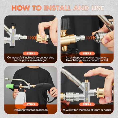 Foam Cannon Dual Connector Accessory,Pressure Washer Gun with Foam Cannon,1/4 Inch Quick Connector with 5 Power Washer Sprayer Nozzles,for Car Washing and Cleaning