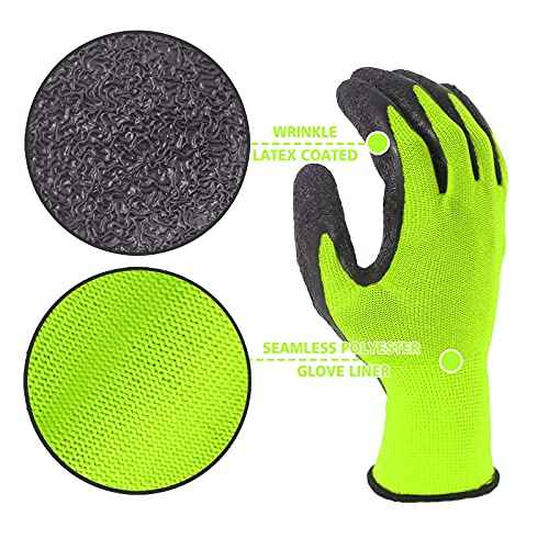 Evridwear Crinkle Latex Rubber Hand Coated Safety Work Gloves for Men Women General Multi Use Construction Warehouse Gardening Assembly Landscaping (9/L, Green- 12Pair)