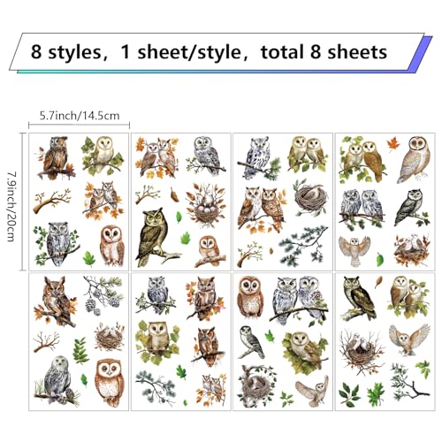CRASPIRE 8 Sheets Owl Wall Stickers Animal Stickers Bird Window PVC Waterproof Self Adhesive Wall Decals Removable for Window Decor Clings Stairway Housewarming Gift