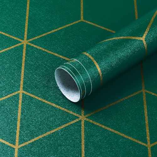 Safiyya Peel and Stick Wallpaper Gold and Dark Green Wall Paper Geometric Contact Paper Self Adhesive Removable Wallpaper for Walls Vinyl Roll 118"x17.3"