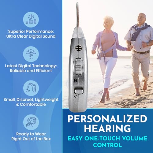 Digital Hearing Amplifiers - Rechargeable BTE Personal Sound Amplifier Pair with USB Dock - Premium Behind The Ear Sound Amplification - by MEDca