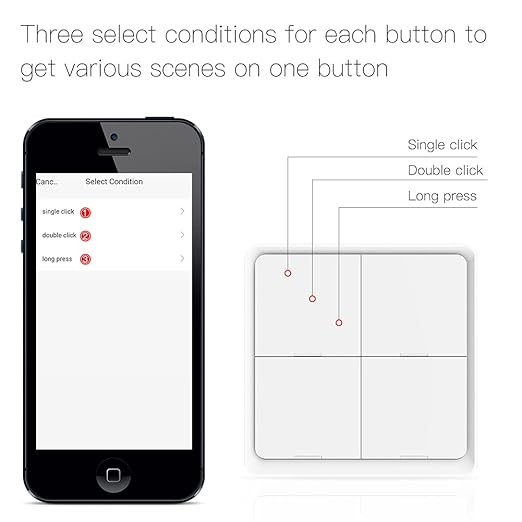 MOES Wireless Smart Scene Switch Button, Require MOES HUB, Zigbee Connection Tuya Battery Powered Included 12 Scene Controller Light Switch for Smart Home Automation 4 Gang White