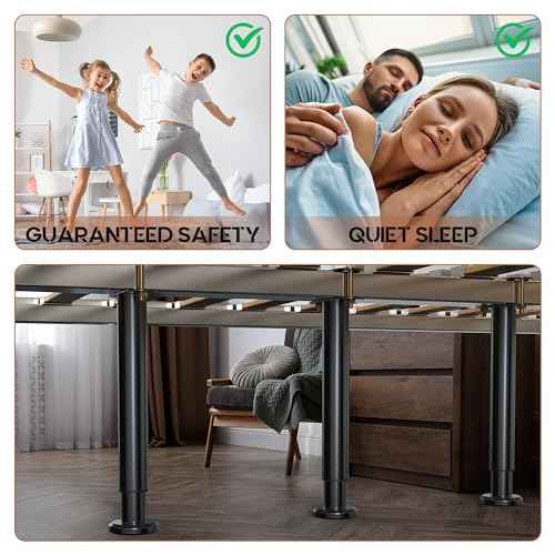 4Pcs Bed Frame Support Leg, Adjustable 13.8" to 23.6", Increase Under-Bed Storage Space, Extra Sturdy Steel Bed Risers with Wider Rubber Base, More Stable, for King/Queen Bed