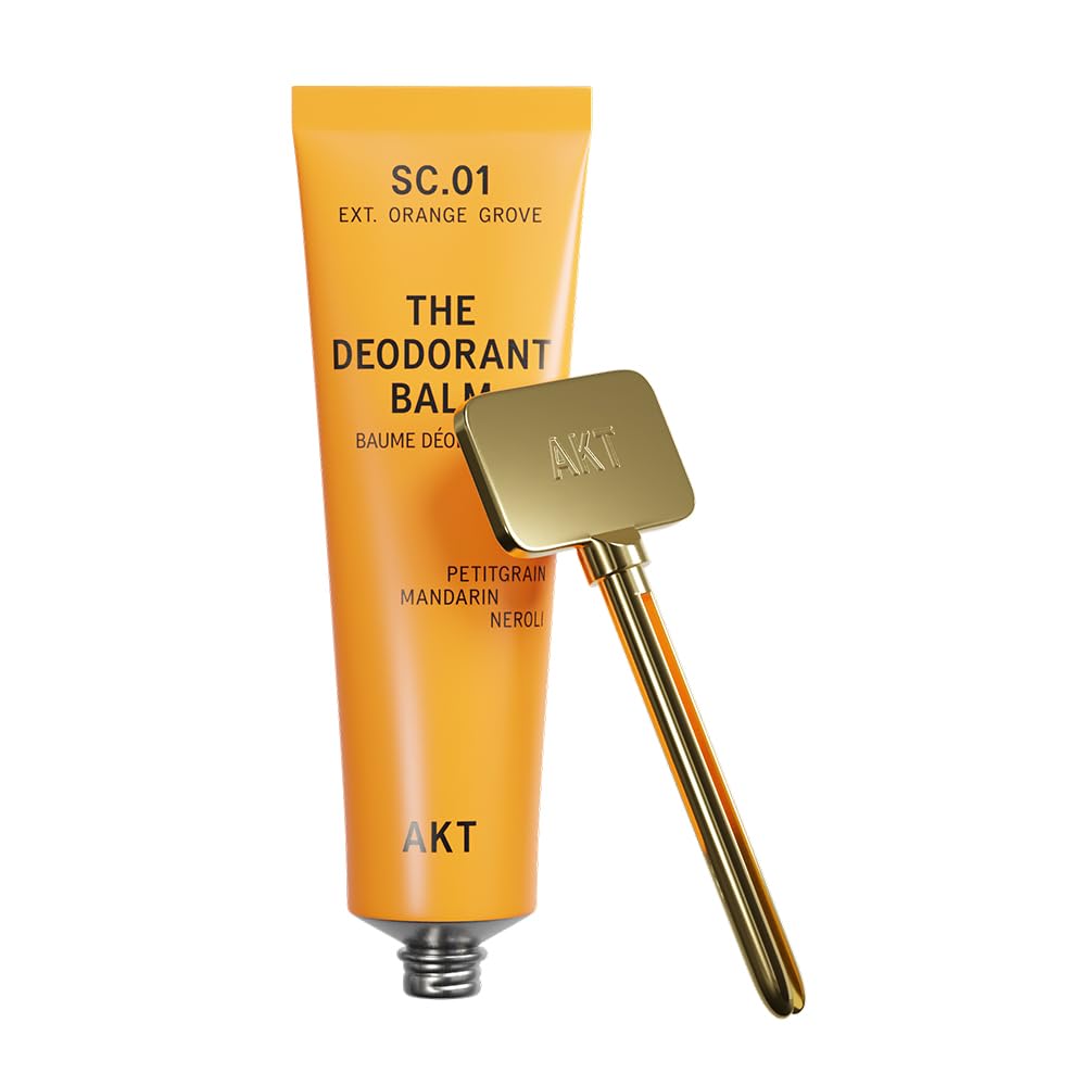 Akt, THE DEODORANT BALM. Award winning, multi-use, natural deodorant. Plastic Free. Gender Free. Aluminium Free. 100% effective â 1 tube lasts up to 3 months. SC.01 ORANGE GROVE. 50ml/1.76 FL.OZ