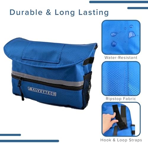 AlveyTech Saddle Bag for Mobility Scooter, Wheelchair, & Electric Power Chair (Small, Blue) - Accessories Holder Armrest Side Pouch Storage Organizer Bags for Adults, Water-Resistant, Easy Install