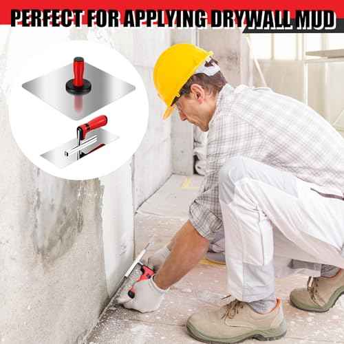 Lasnten Drywall Finishing Tools Kit 11 Inch Stainless Steel Hand Plastering Trowel Flat Concrete Masonry Mud Hawk with Ergonomics Handle 13 Inch Aluminum Mortar Board Holder Construction Set