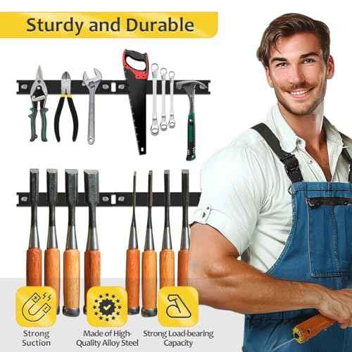 8' Heavy Duty Magnetic Tool Strip, 4 Pack Rubber Protected, Storage Organizer for Garage Shop Wall Workbench Screwdriver Wrench Pliers