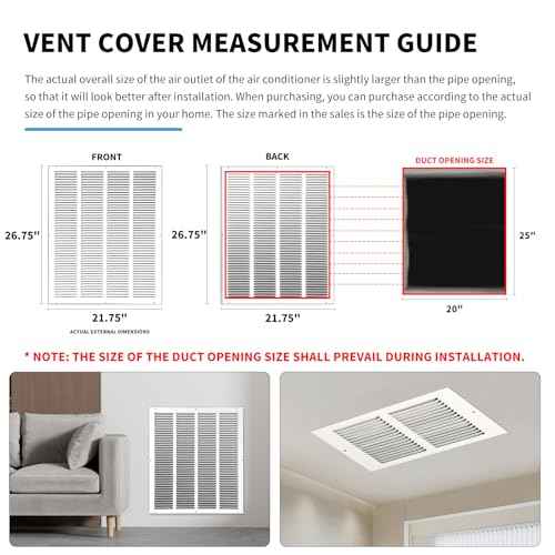 20x25 Air Return Grille(Duct Opening Size),Air Return Vent Cover,Flat Vent Cover,Rejillas De Aire Acondicionado para Casa,Return Air Grilles,Outer Dimensions:21.75"Wx26.75"H(20"Wx25"H, Duct Opening)