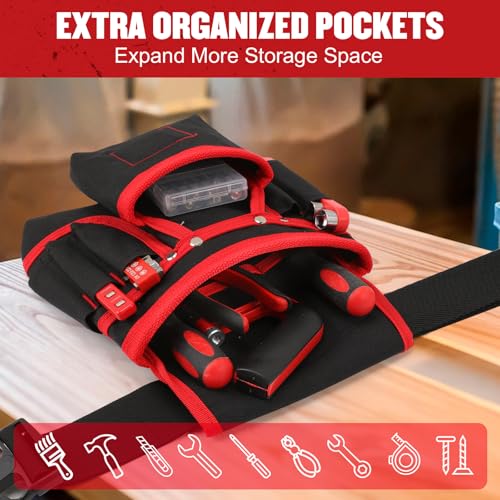 Tool Belt, Magnetic Tool Pouch with 26 Pocket Tool Belts for Men, Heavy Duty Adjustable Tool Pouch Bag, Detachable Utility Belt Tool Bags for Electrician, Carpenter, Construction