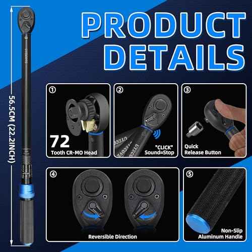 1/2-Inch Drive Click Torque Wrench, Dual-Direction Click Professional Torque Wrench 40-300FT.LB/33.9-339N.M, Dual Range Scales Graduated in FT.LB and N.M, Blue