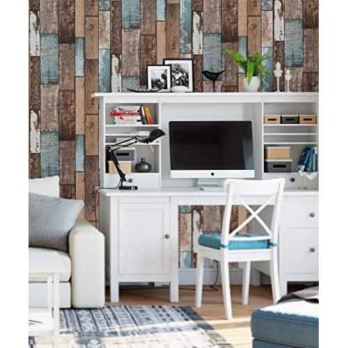 EeeComing 118''x17.7'' Wood Wallpaper Peel and Stick Wood Look Grain Plank Contact Paper Vintage Wall Paper Stick and Peel Self Adhesive Removable Wallpaper Rustic Distressed Faux Vinyl Roll