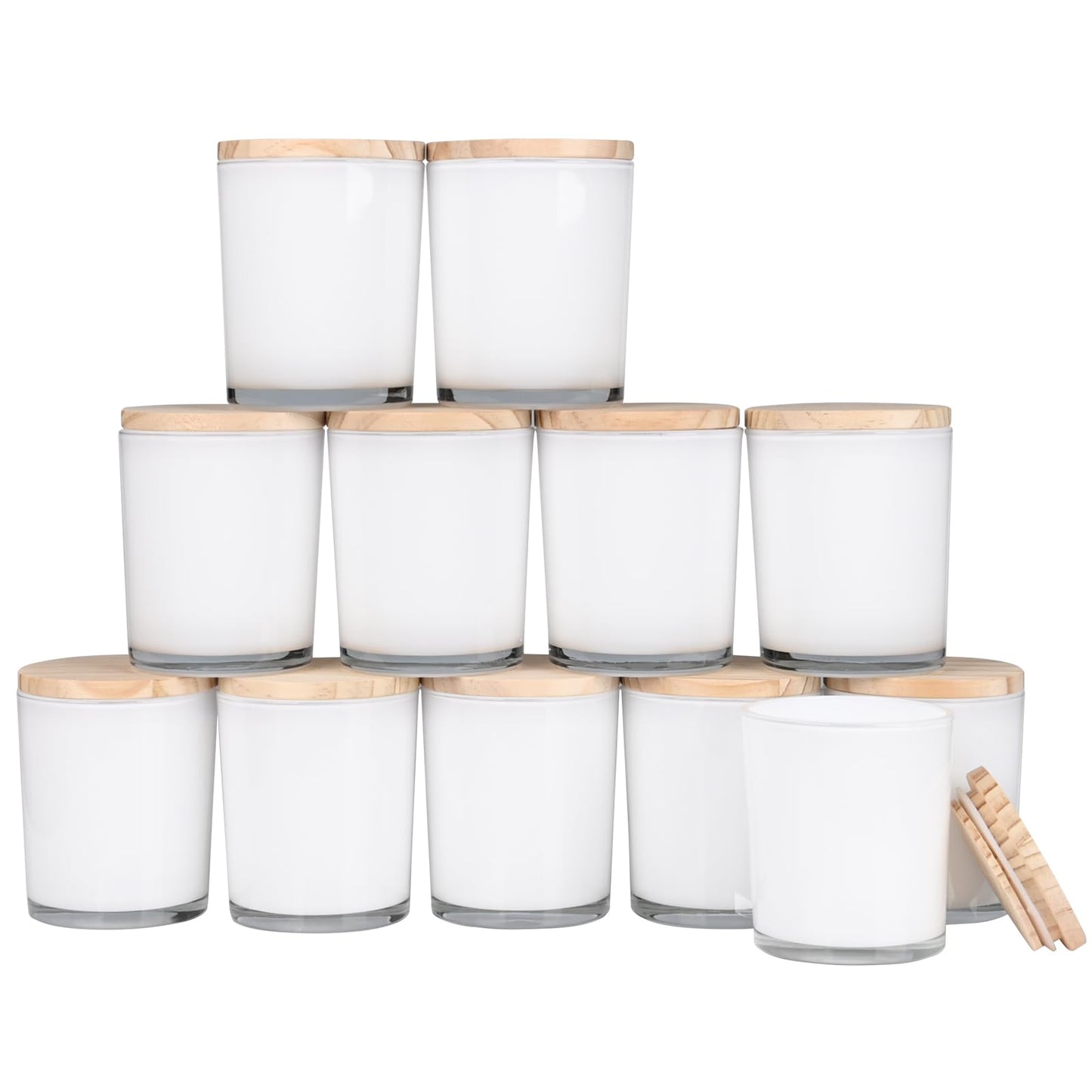 SHOWIN Thick Candle Jars for Making Candles 12 Pcs, 7 OZ Empty Jars with Wood Lids for Candle Making, Sample Container, Inner White