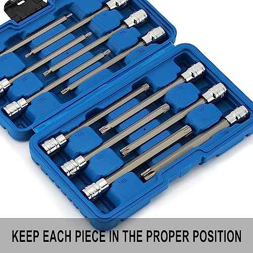 EMENTOL 12PCS 3/8" Drive Extra Long Torx Bit Socket Set, CR-V, S2 Steel, 5.9" Length Star Bit Socket Set, T10 - T60