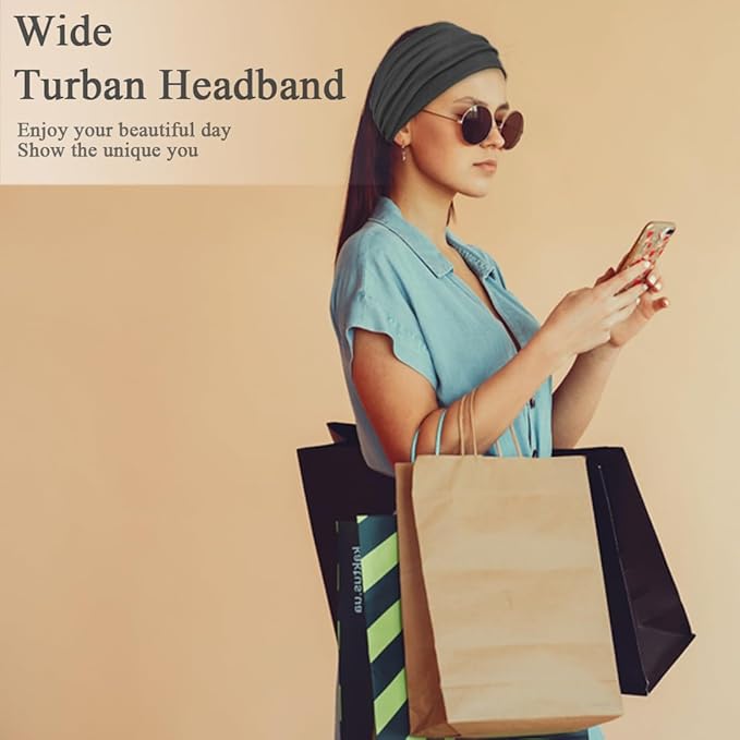 Sefiinh Wide Headbands For Women Stretch Headband Boho Head Bands Women's Hair Band Turban Workout Hairband Accessories Black Gray 6 Pack