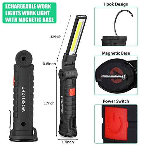 Tuanse 10 Pcs Fathers Day Tool Gifts Rechargeable LED Work Light with Magnetic Base and 360¡Æ Rotate Magnetic Flashlights for Mechanics Car Repair Home Garage Camping Gifts for Men Dad (Large)