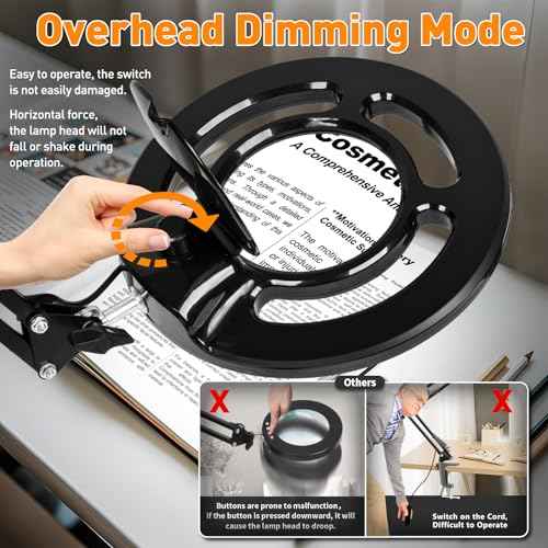 10X Long Magnifying Glass with Light, 2200 Lumen & 24W Stepless Dimming LED Magnifying Lamp with Clamp, Adjustable Swing Arm Lighted Magnifier Light, Hands Free Craft Lamp for Hobby Repair Reading