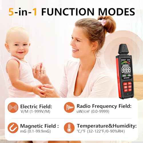 EMF Detector, TEMIRUP 5 in 1 Handheld EMF Meter Radiation Detector, Detects EF, RF, MF, WiFi Signal,Temperature, Humidity, Rechargeable EMF Reader with Large Color LCD for Home, Office, Ghost Hunting