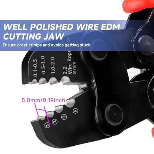 Wire Rope Crimping Tool with Ratchet, Ferrule Swaging Tool for Aluminum Sleeves, Loop Sleeves, Wire Rope Crimper for 1/64''-1/8''(0.3mm-3.5mm) Cables, Heavy-Duty Swaging Tool for Railing, Fishing