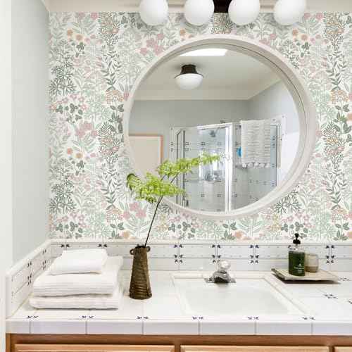 MelunMer Peel and Stick Wallpaper Boho Floral Contact Paper for Cabinets 78.7 in L 17.3In W Self Adhesive Removable Wallpaper for Bedroom/Bathroom Waterproof Nursery Botanical