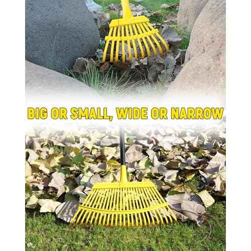 Garden Leaf Rake 2 Pack, 11+25 Tines Metal Leaf Rake with Adjustable Handle, Heavy Duty Lawn Yard Rakes Set for Leaves, Grass, Shrubs, Debris, Pine Needles, Garden Cleanup Tools for Backyard