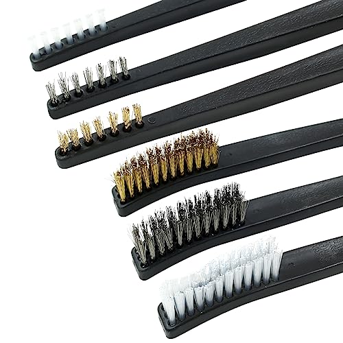 Hitefu 9PCS Mini Wire Brush Set, Mini Metal Toothbrush Scratch Wire Bristles Brush Set, Rust Paint Metal Cleaner for Cleaning Rust Paint Dirt(Nylon + Stainless Steel + Brass)