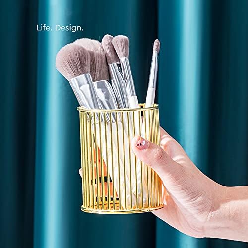 HSYMQ Gold Metal Pen Holder for Desk, Makeup Brushes Cup, Pencil Holders, Office&Home Organizer