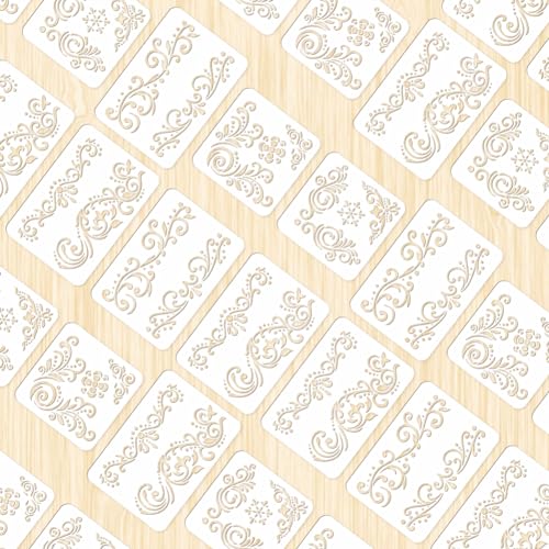 INFUNLY 4PCS Lace Corner Stencils for Painting - Reusable Flower Border Wall Stencil, Large Pattern Tile Stencil for Floor/Furniture/Glass/Wood - Home Decoration
