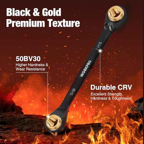 WORKPRO 3-Piece 4-in-1 Reversible Ratcheting Wrench Set, 12 Sizes in 3 Wrenches (1/4"-3/4"), SAE, Anti-Slip, Double Box End, 72-Tooth, CR-V, 6-Point, with Storage Bag - for Repair & Maintenance