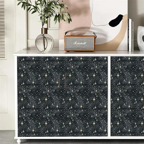 Black Peel and Stick Wallpaper Retro Star Wall Stickers Self Adhesive Wallpaper Yellow Starburst Contact Paper for Ceiling Decor Sparkle Art Mural Decals for Cabinets Bedroom Living Room,15.7" x 47.2"
