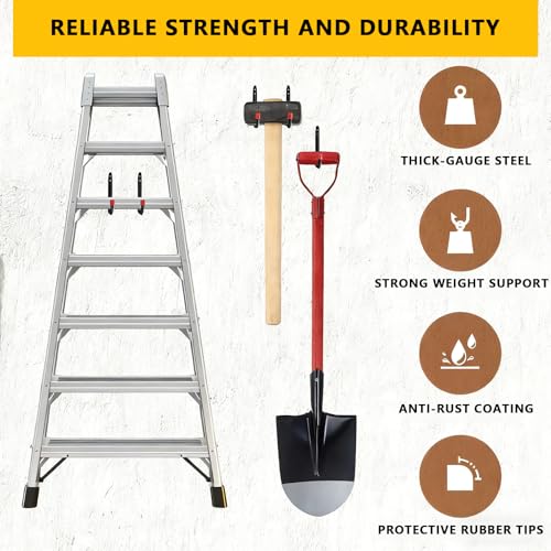 6 Pack Garage Hooks Heavy Duty with EVA Pads and Rubber End Caps, 8.07inch Steel Kayak Storage Hooks for Hanging Bikes, Ladders, Folding Chairs and Garden Tools