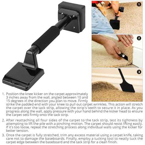QWORK Economy Carpet Knee Kicker, 16-5/8" Non-Adjustable Carpet Stretcher Knee Kicker, Wide Steel Head 4-1/8" x 4-1/16"