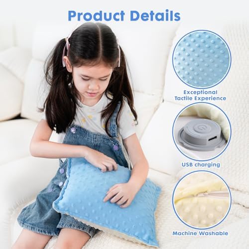 Bmag Sensory Vibrating Pillow for Autistic Kids and Adults,13” x 13” Sensory Toy Gift with Textured Therapy Stimulation Bumps Relief Stress Item for Toddler - Blue and Yellow