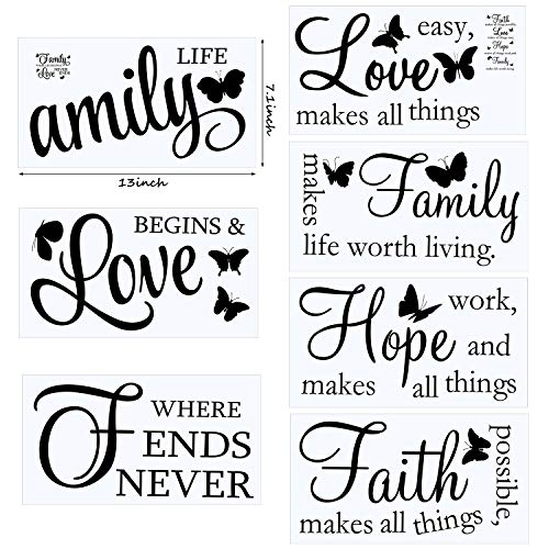 2 Sheets Family Vinyl Wall Decor Stickers, Faith Makes All Things Possible, Family Scripture Quote Wall Decals, Inspirational Quote Sayings Butterfly Art Decals Stickers(Black)