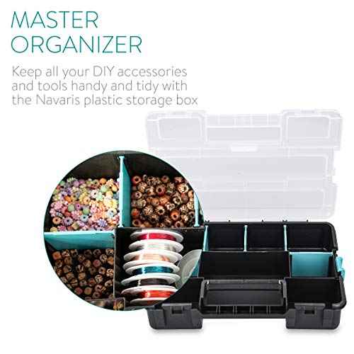 Navaris Plastic Storage Box - Stackable Organizer Case with Adjustable and Removable Divider Compartment for Tools, Small Items, Jewelry - 3 Boxes