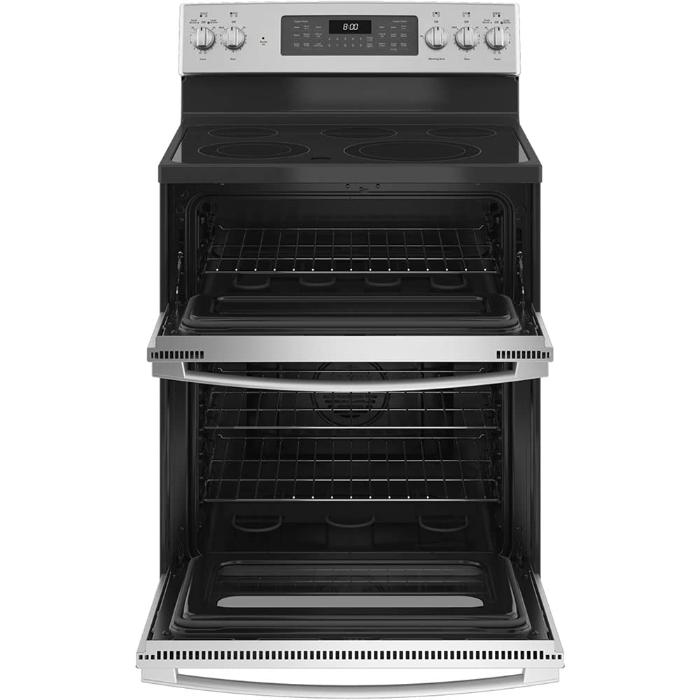 GE 30 in. Freestanding Electric Double Oven Convection Range with Self-Clean and No-Preheat Air Fry – Slate (JBS86EPES)