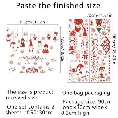 61.02 x 48.42 Inch Wall Decals: Merry Christmas Gnome Wall Stickers - Removable, Perfect for Xmas Holiday Party Supplies & Home Wall Decor
