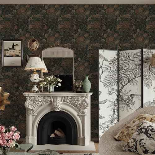 Dimoon Vintage Wallpaper Peel and Stick Dark Green Floral Wallpaper 16.1"x393"Flower Leaf Contact Paper for Bedroom Thicken Waterproof Self Adhesive Wall Paper Removable Shelf Liner Vinyl Roll